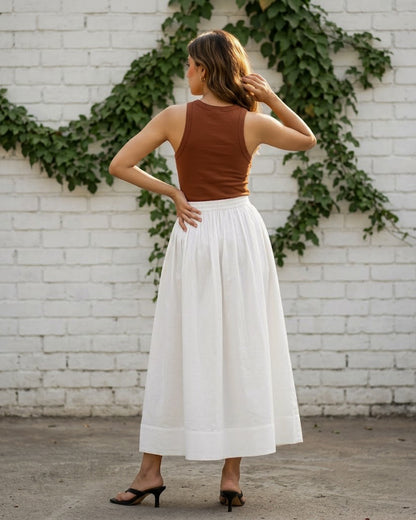 White Cotton High-Waist Skirt