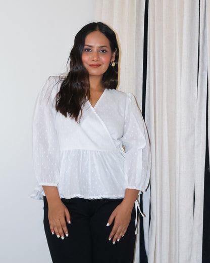 Dawn Wrap-style Textured Cotton Top