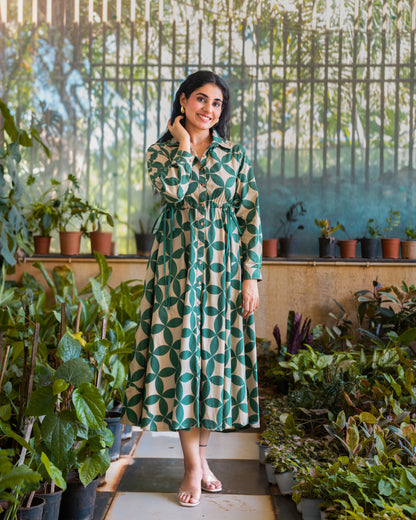 Blair Green Button-down Circular Midi Dress