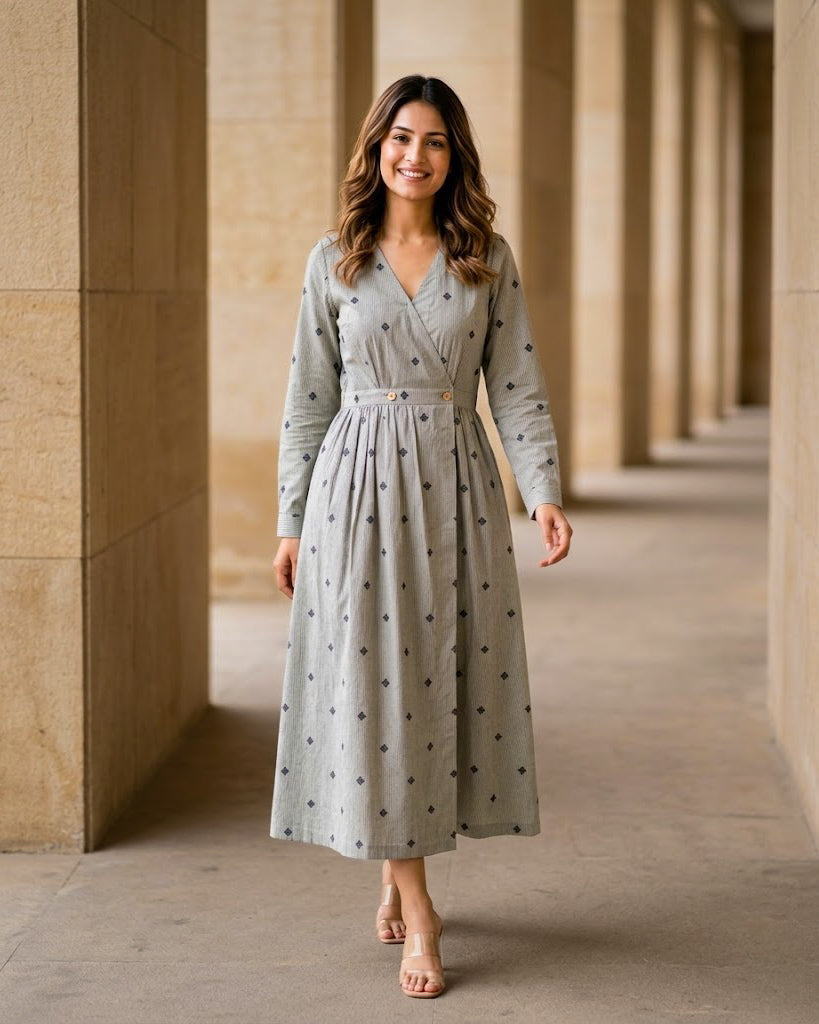 Macy Fit and Flare Cotton Wrap Dress