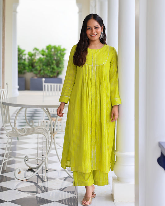 Mohini Lime Cotton Lurex Straight Kurta Set