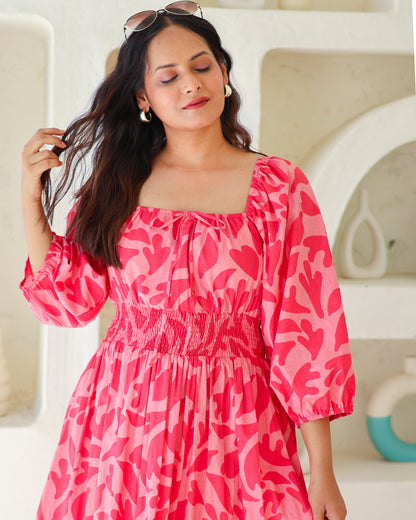 Jules Pink Cotton Tiered Midi Dress