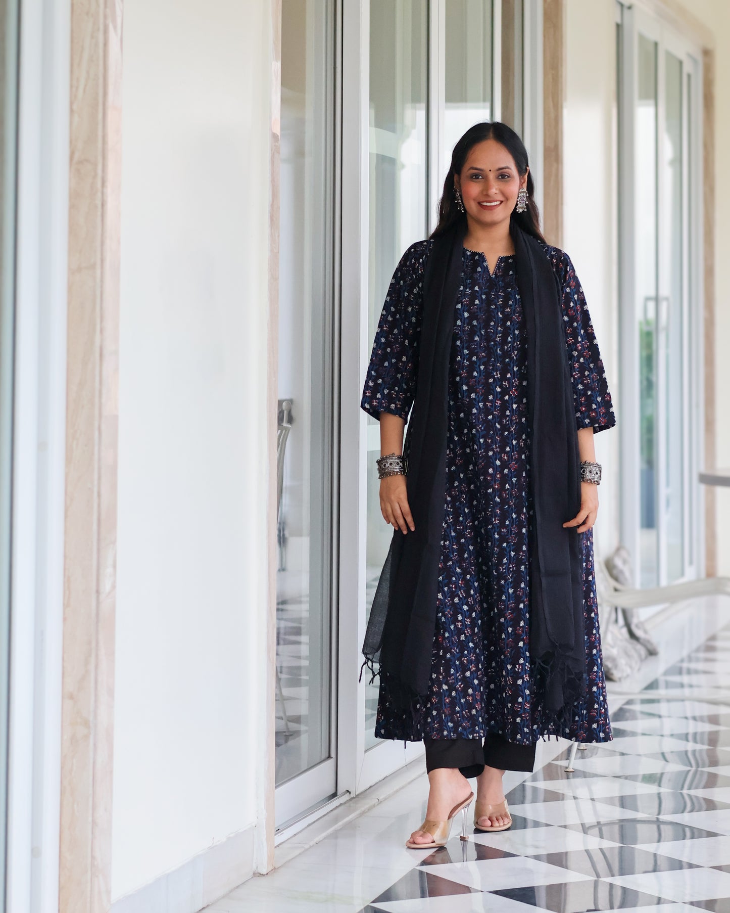 Avani Black HandBlock Print Suit Set