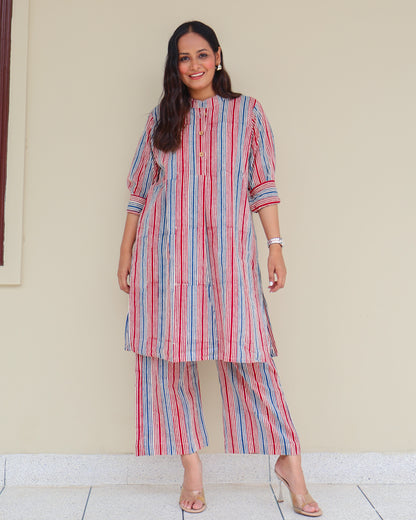 Faith HandBlock Print Stripes Cotton Kurta Set