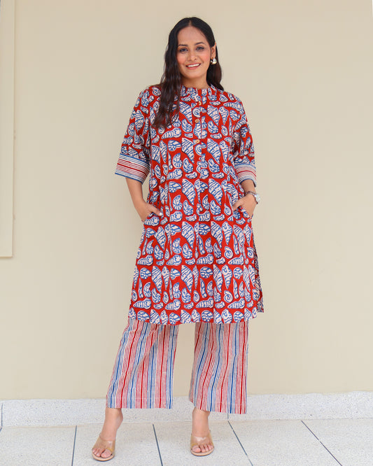 Shell HandBlock Print Cotton Kurta Set