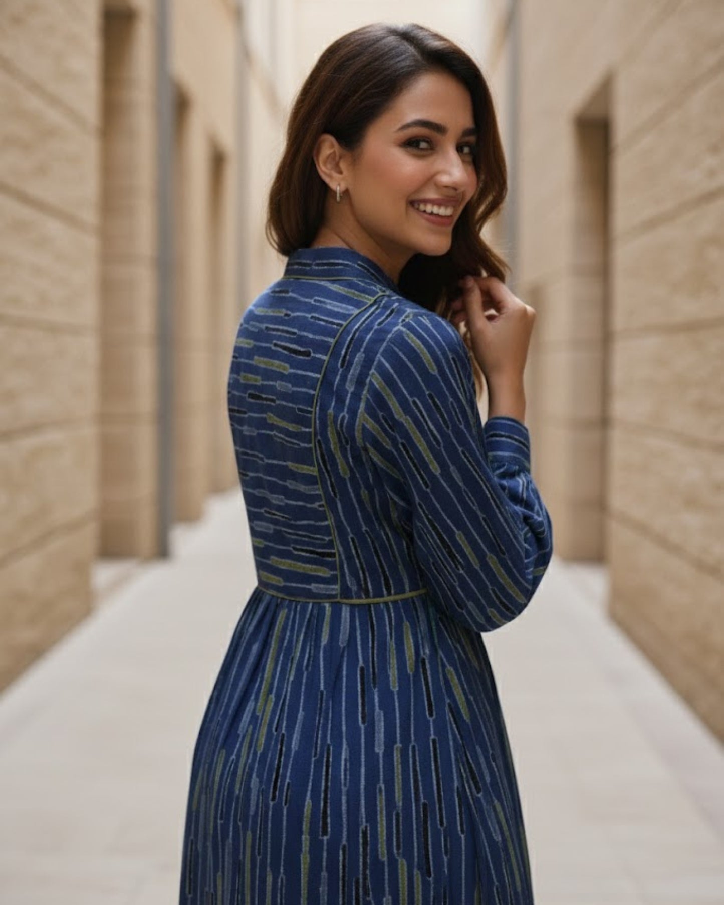 Skye Blue Tie-up Fit and Flare A-line Midi Dress