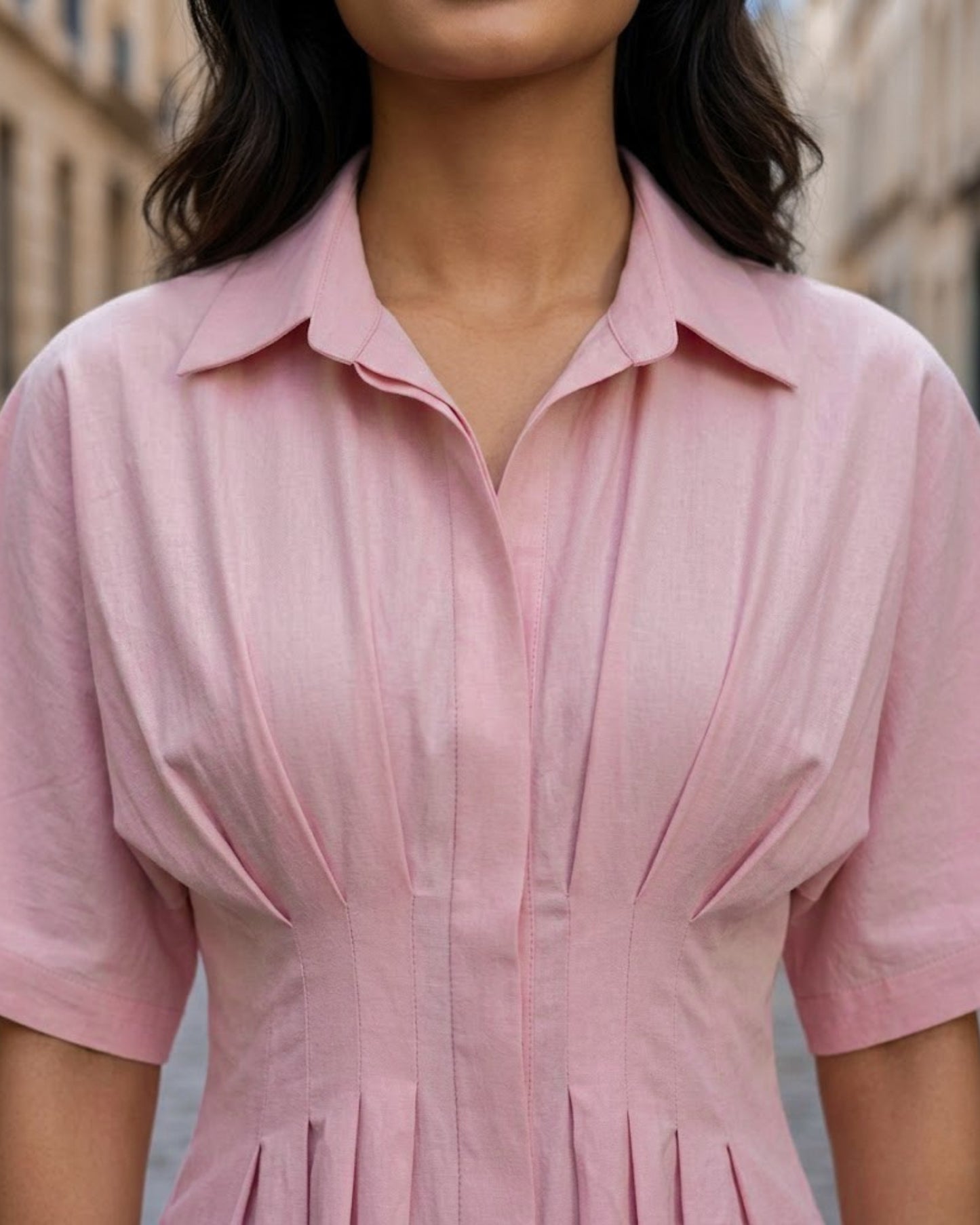 Zara Pink Pleated Pure Cotton Midi Dress