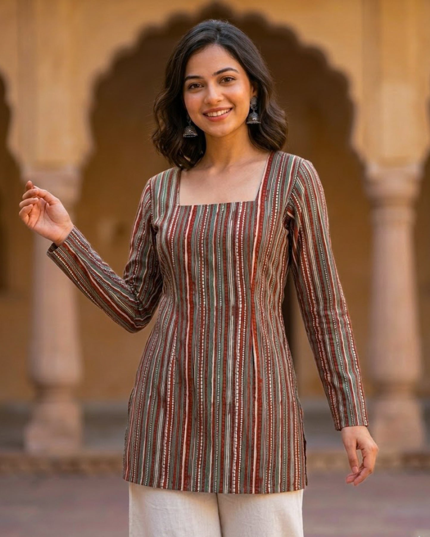 Ziva Striped HandBlock Printed Corset Back Kurti