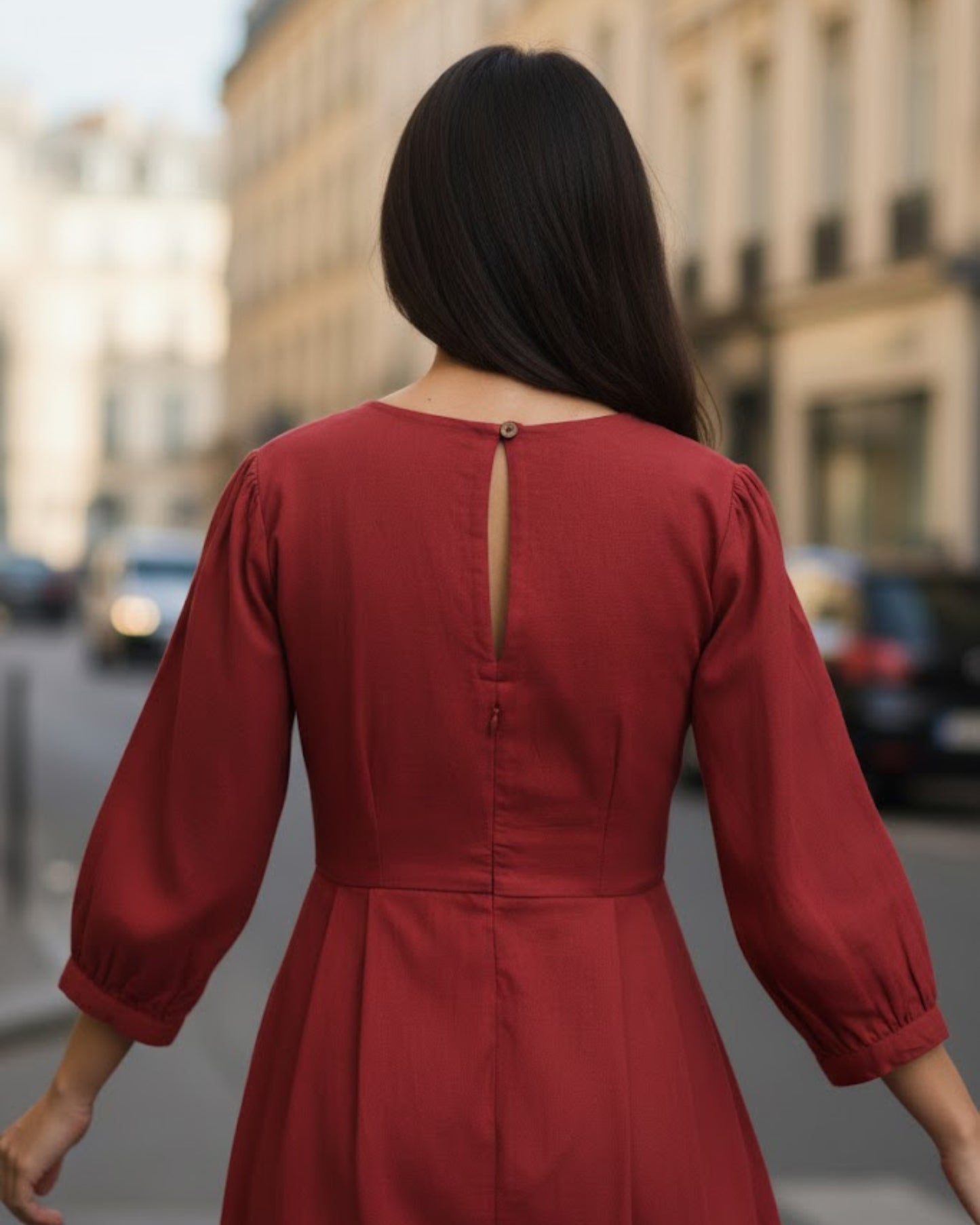 Emma Red Cotton Midi Dress