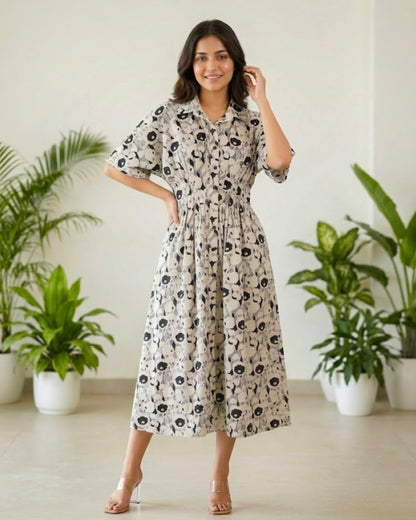 Nia Pleated Pure Cotton Midi Dress