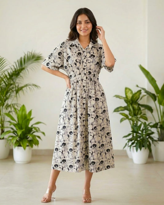Nia Pleated Pure Cotton Midi Dress