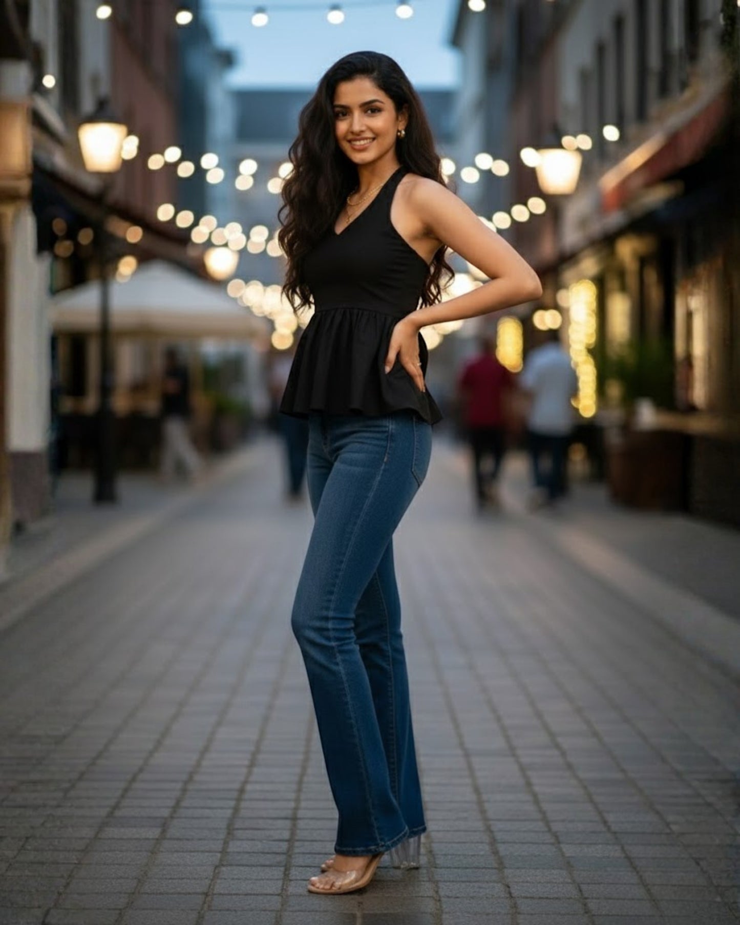 Nina Black Peplum Cotton Top