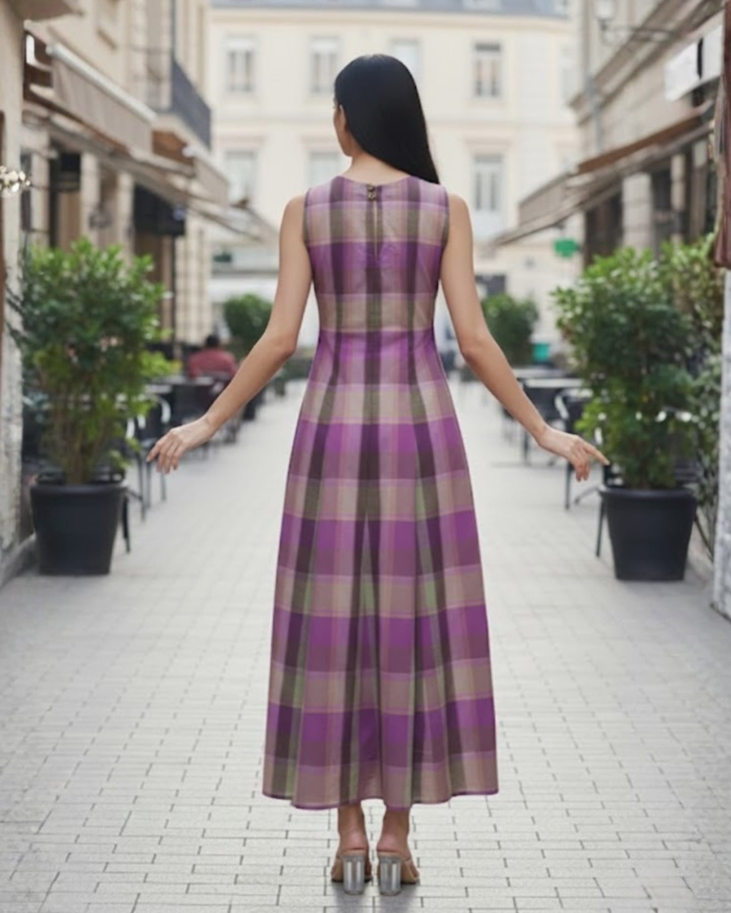 Hannah Checkered Cotton Maxi Dress