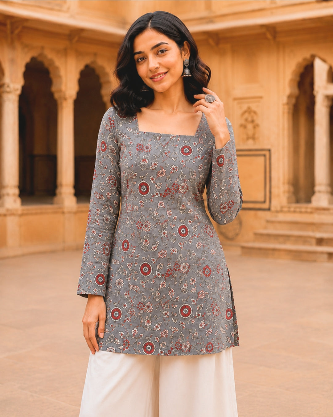 Dove Grey Corset Short Kurti