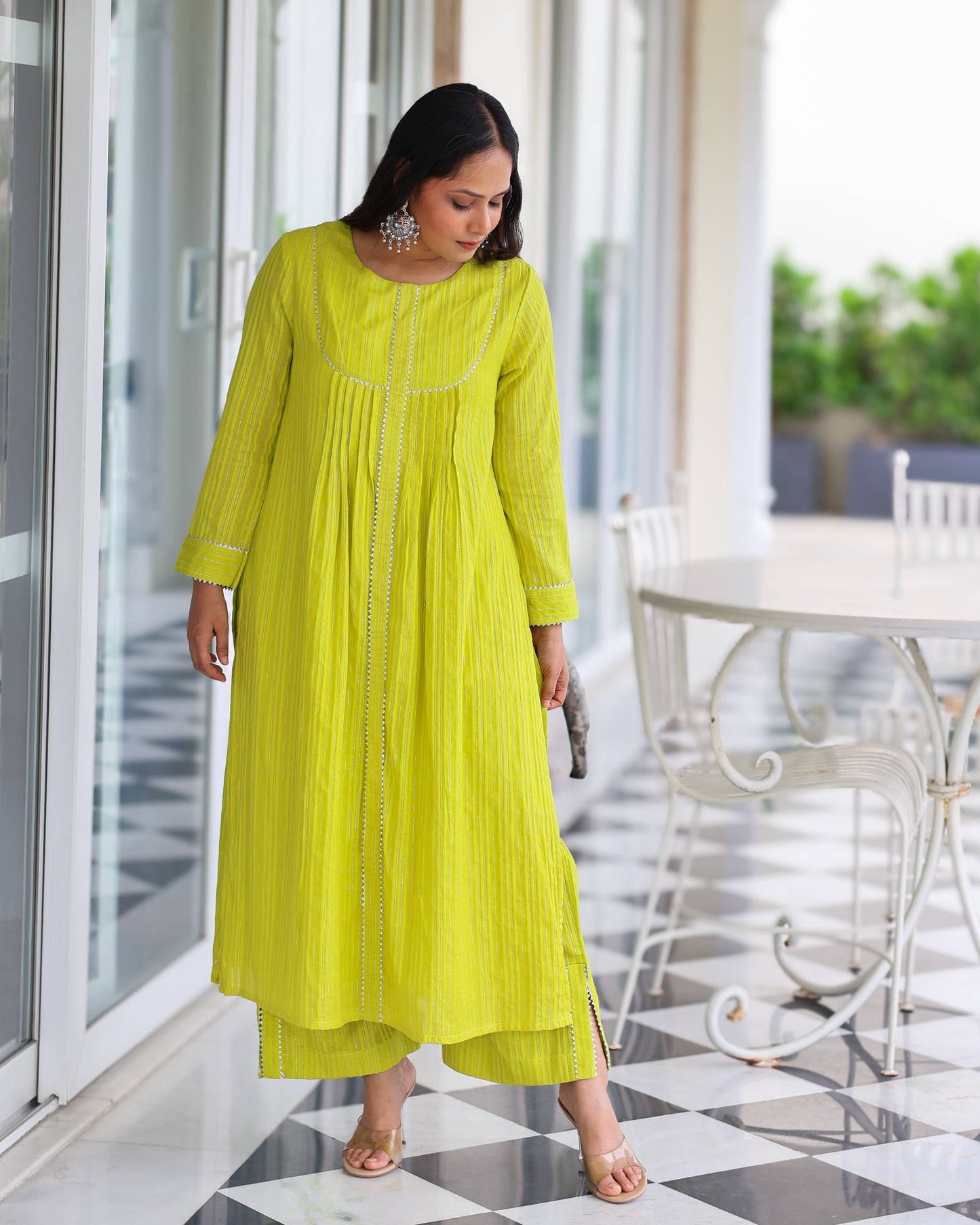 Mohini Lime Cotton Lurex Straight Kurta Set
