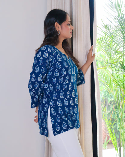 Zoey Indigo HandBlock Print Cotton Short Kurti