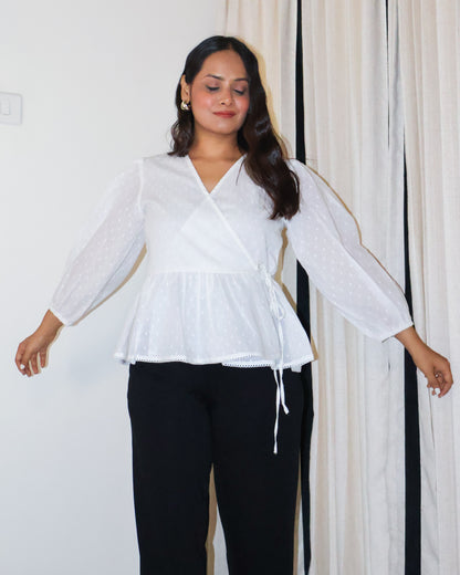 Dawn Wrap-style Textured Cotton Top