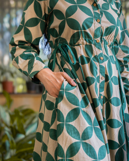 Blair Green Button-down Circular Midi Dress