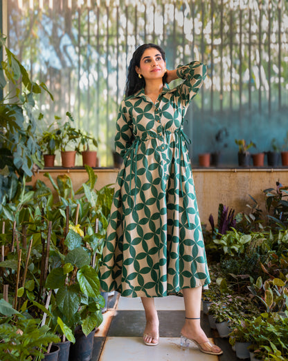 Blair Green Button-down Circular Midi Dress