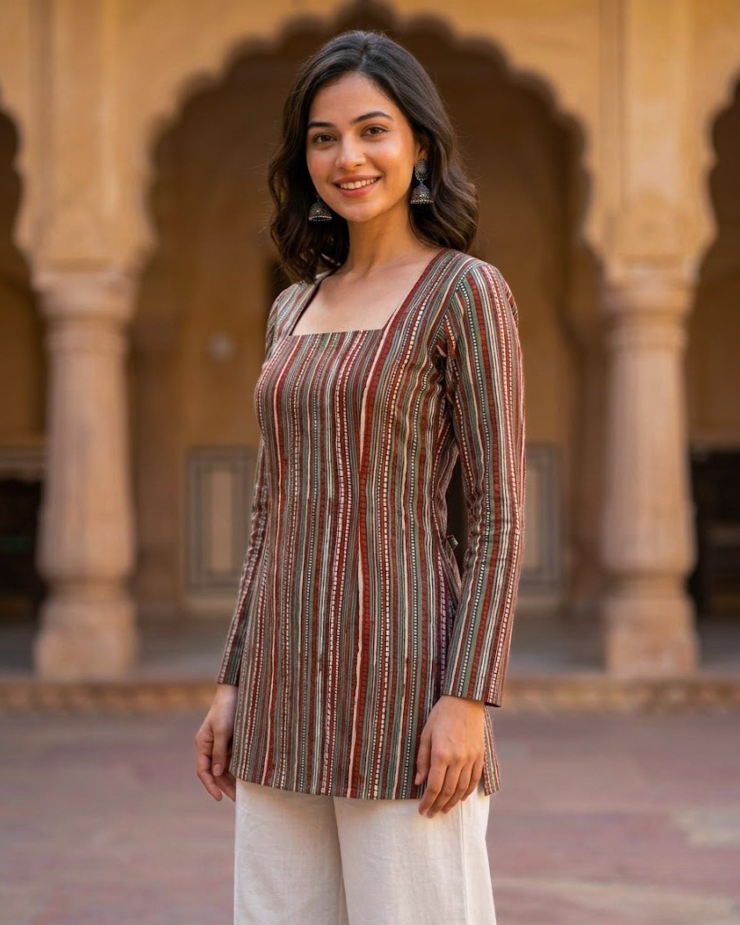 Ziva Striped HandBlock Printed Corset Back Kurti