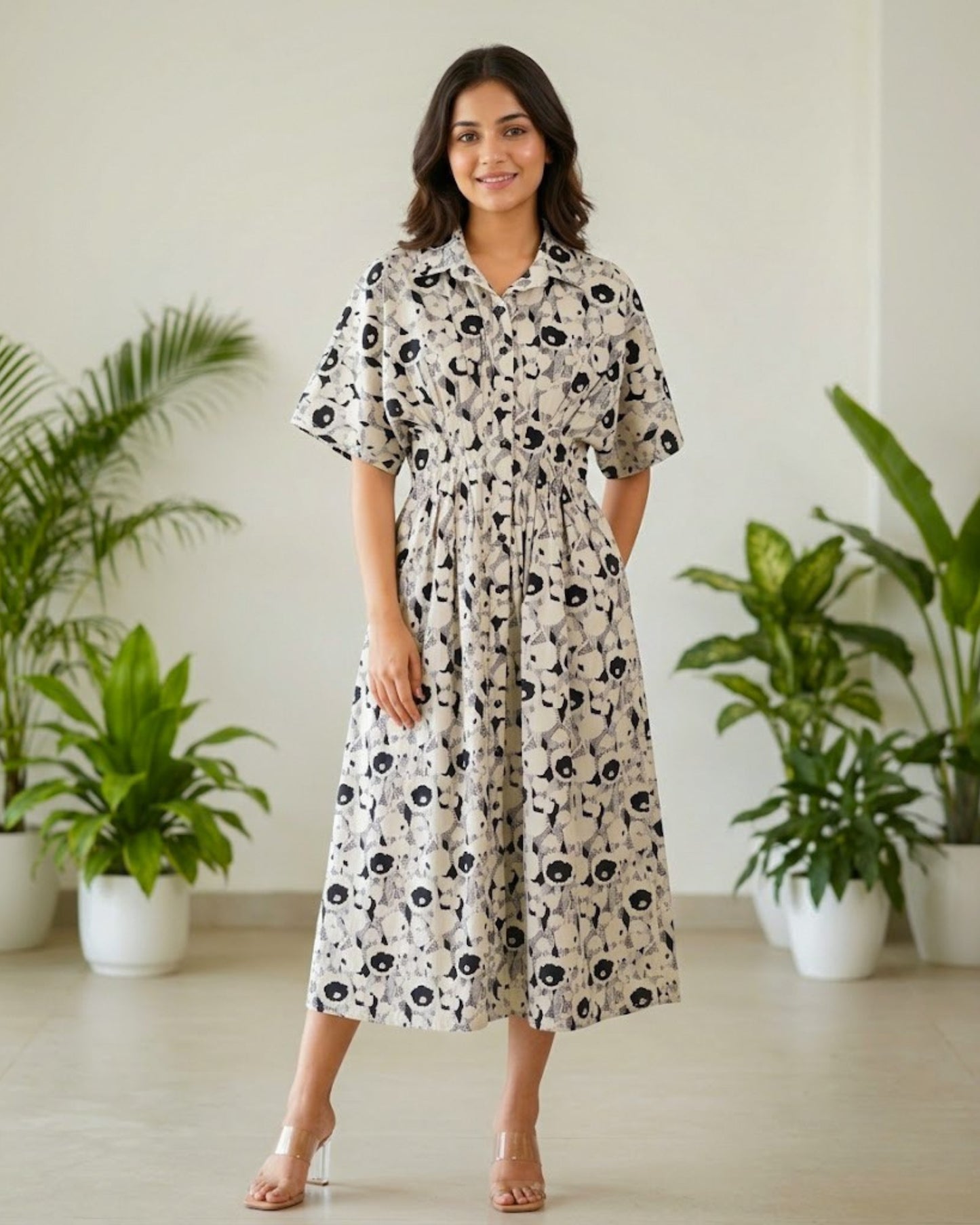 Nia Pleated Pure Cotton Midi Dress