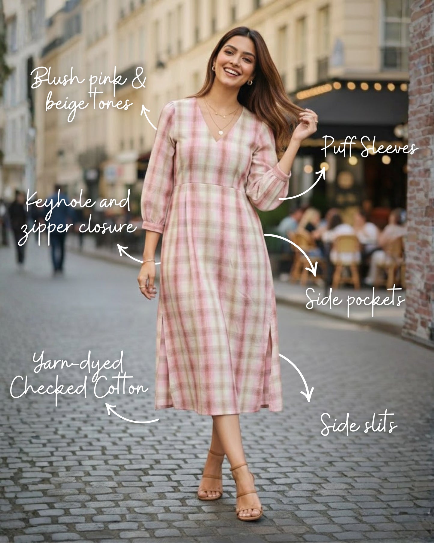 Sally Pink Cotton Midi Dress