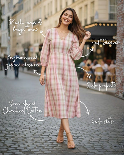 Sally Pink Cotton Midi Dress