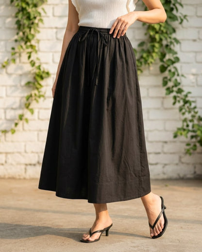Black Cotton High-Waist Skirt