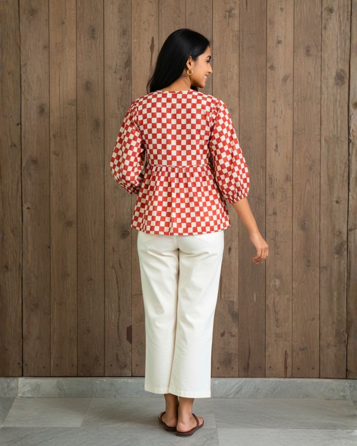 Lumi Checkered Handblock printed Cotton Top