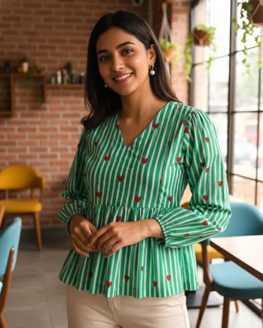 Jen Striped Peplum Cotton Top