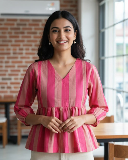 Ava Striped Peplum Cotton Top