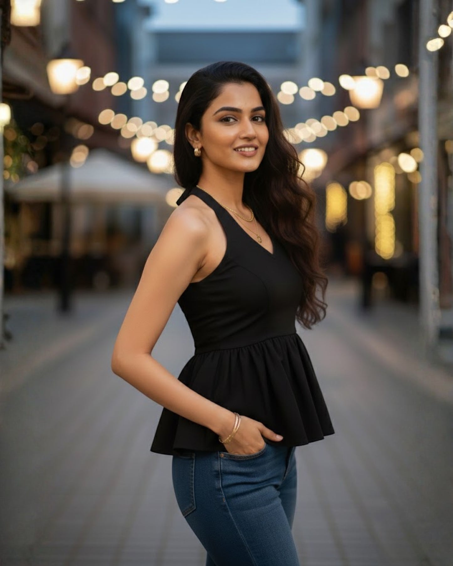 Nina Black Peplum Cotton Top
