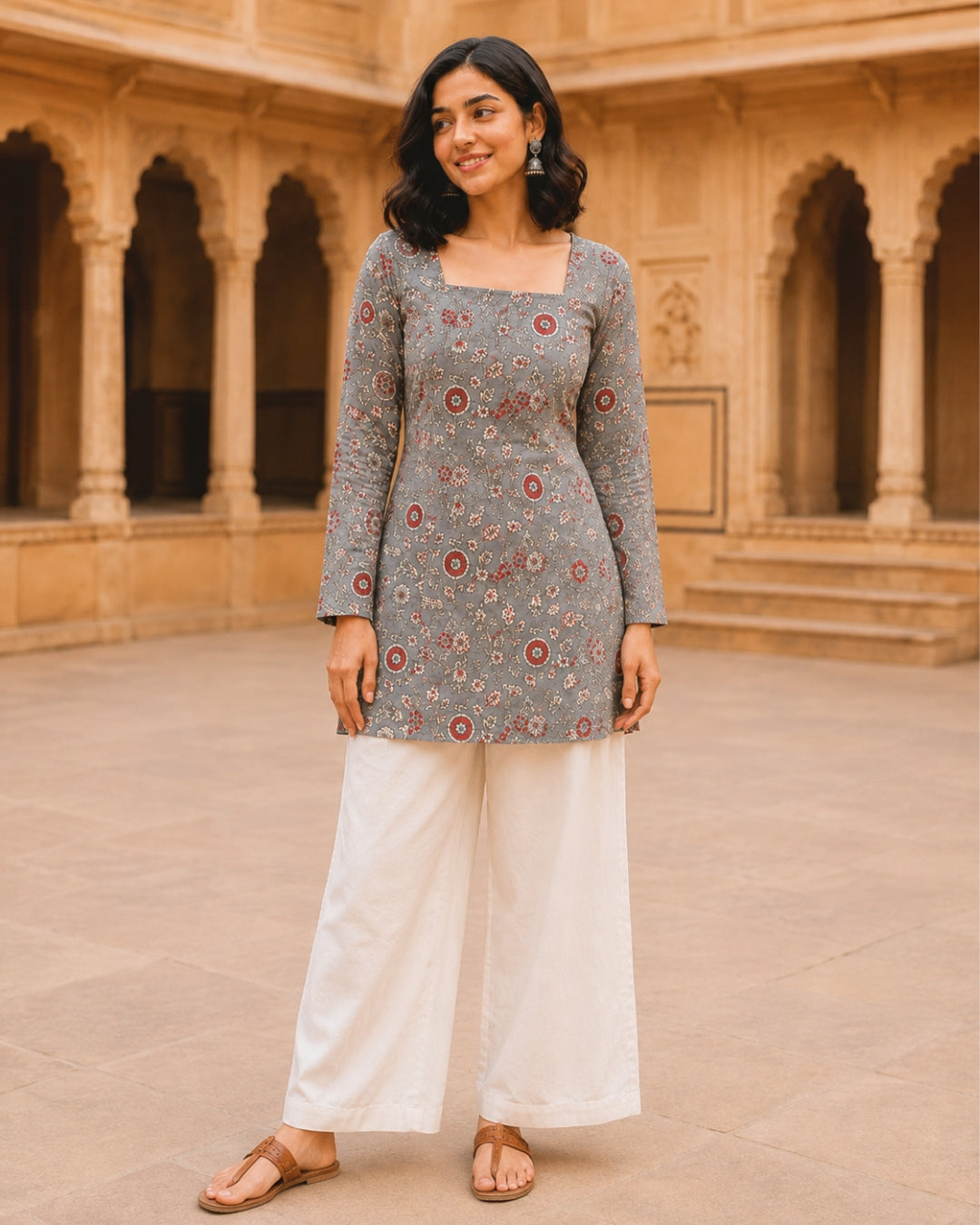 Dove Grey Corset Short Kurti