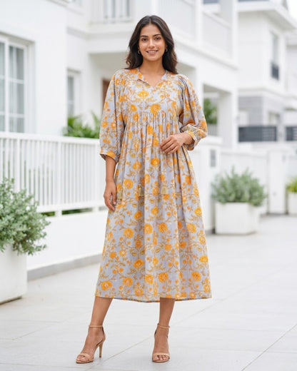 Rachel Mul Cotton HandBlock Print Midi Dress