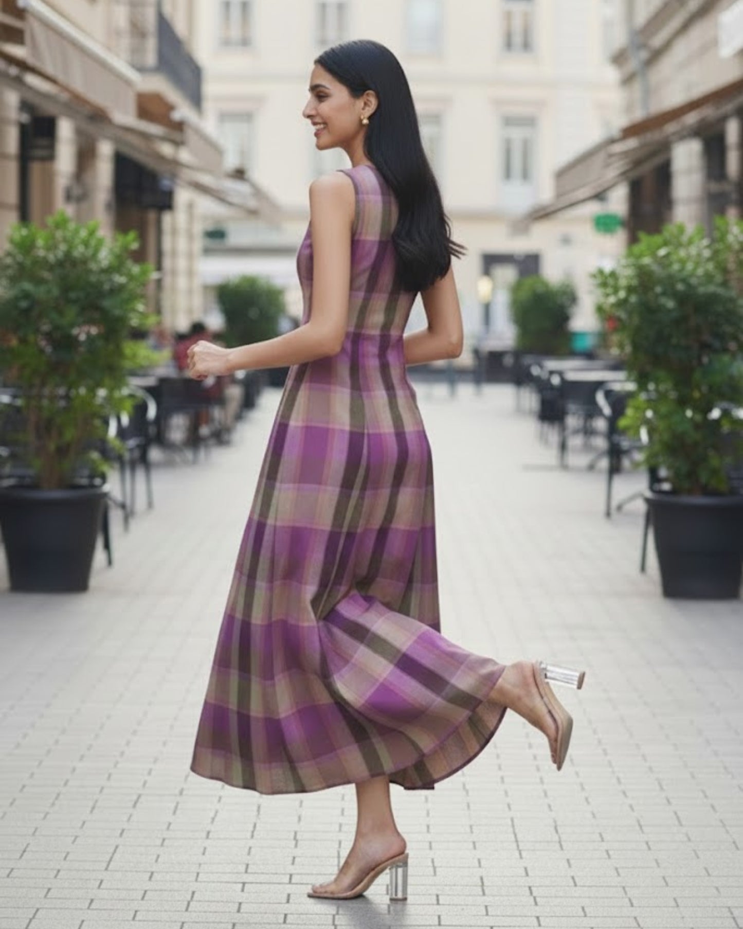 Hannah Checkered Cotton Maxi Dress