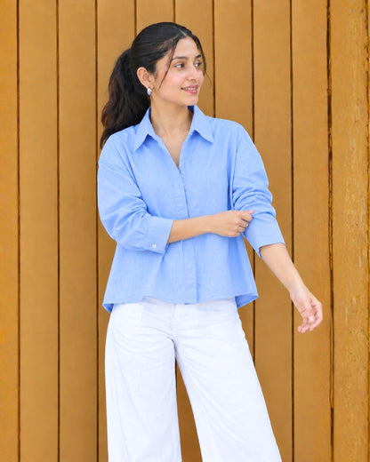 Eloise Blue Slub Cotton Shirt