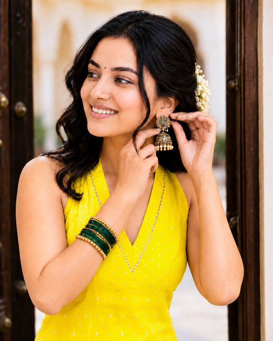 Shanaya Yellow Cotton Lurex Short Kurti