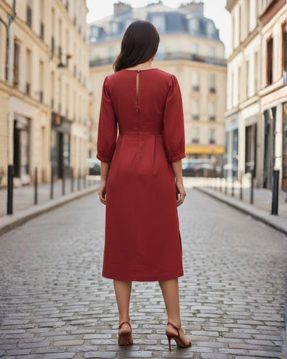 Emma Red Cotton Midi Dress