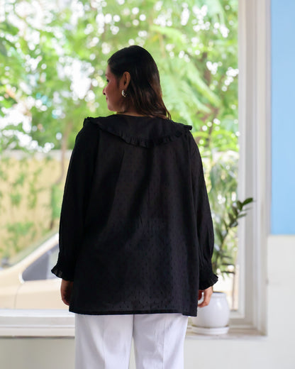 Twillight Black Collared Textured Cotton Shirt