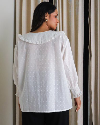 Dawn White Collared Textured Cotton Shirt