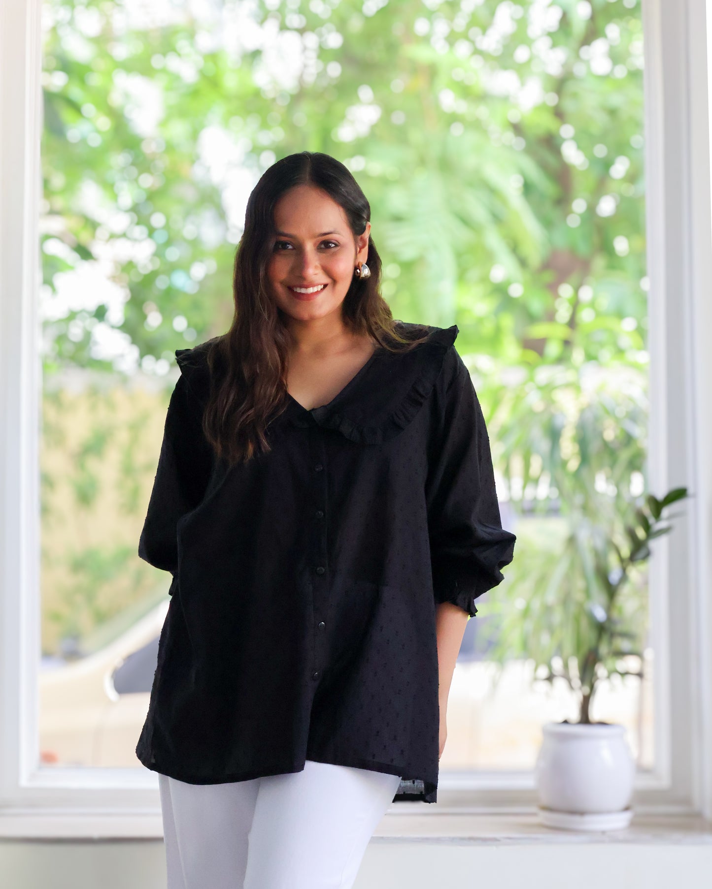 Twillight Black Collared Textured Cotton Shirt