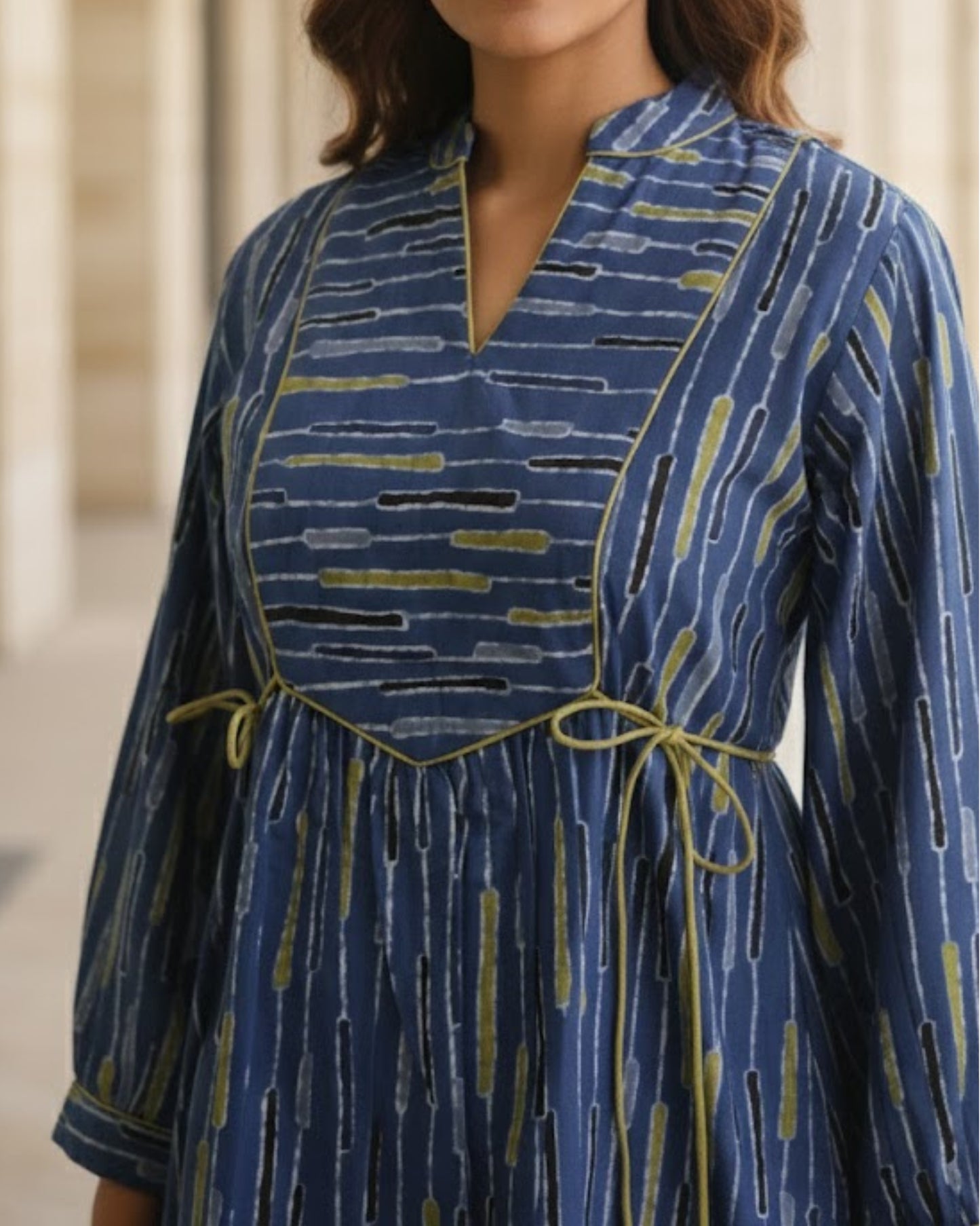 Skye Blue Tie-up Fit and Flare A-line Midi Dress