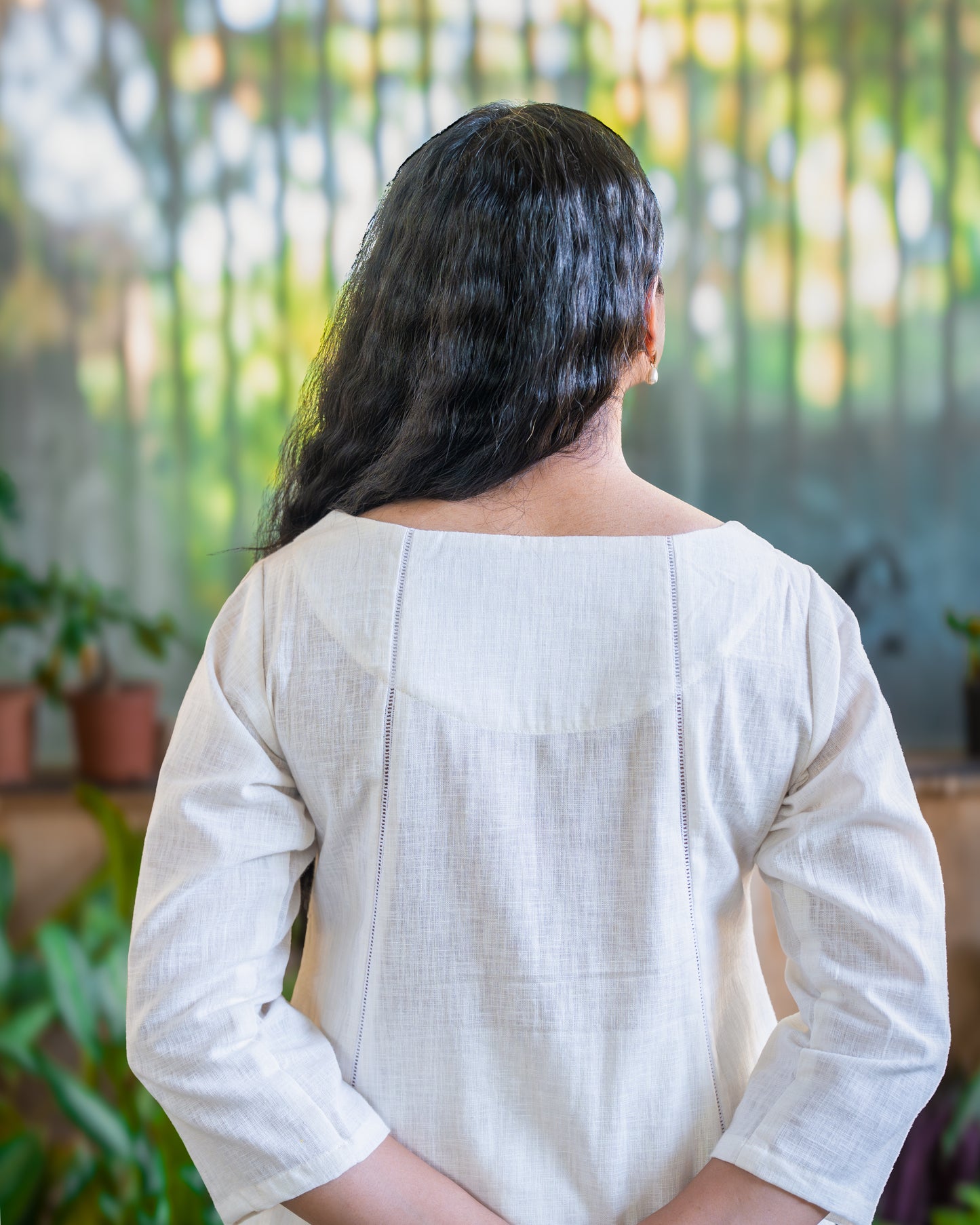 Saphed White Cotton A-line kurta