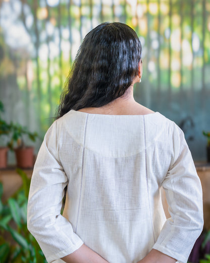 Saphed White Cotton A-line kurta