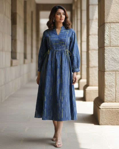 Skye Blue Tie-up Fit and Flare A-line Midi Dress