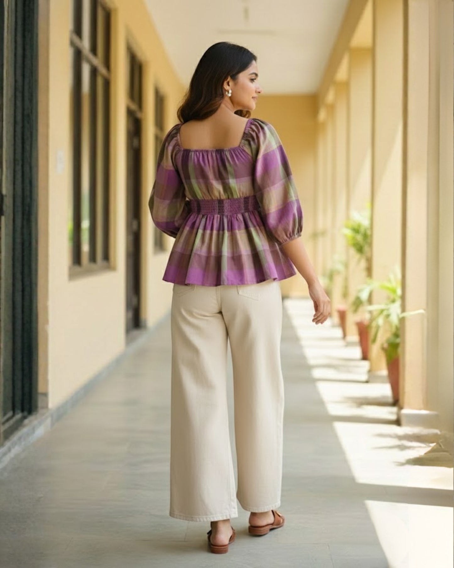 Hannah checkered Peplum Cotton Top