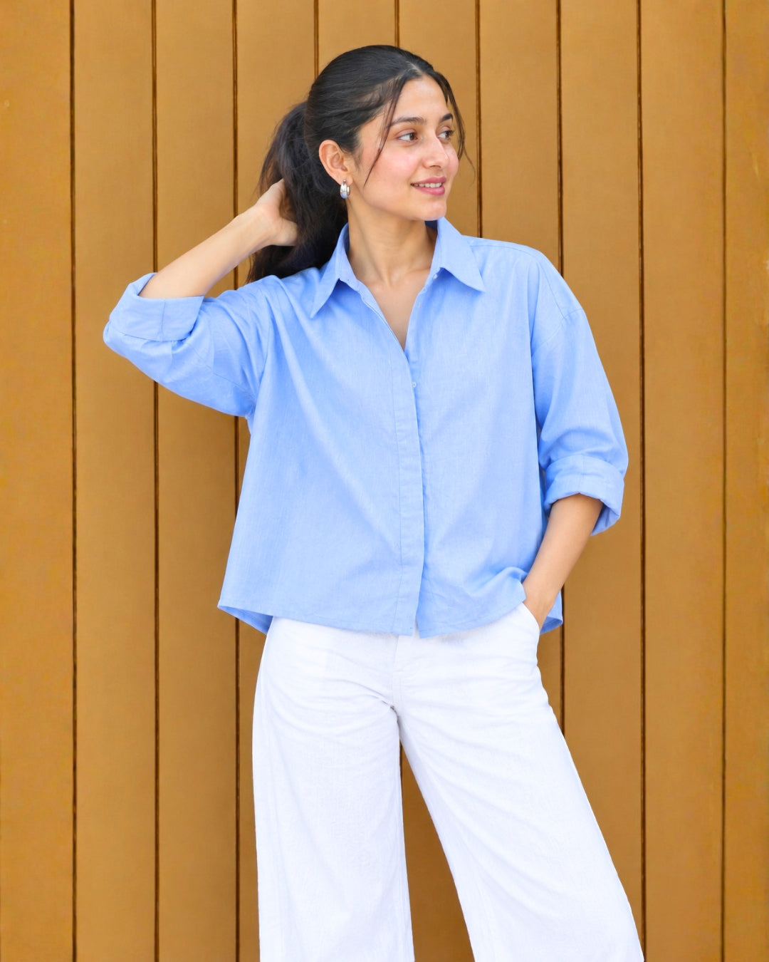 Eloise Blue Slub Cotton Shirt