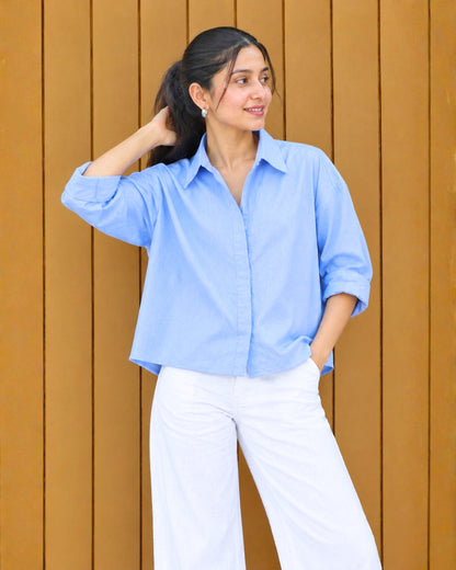 Eloise Blue Slub Cotton Shirt