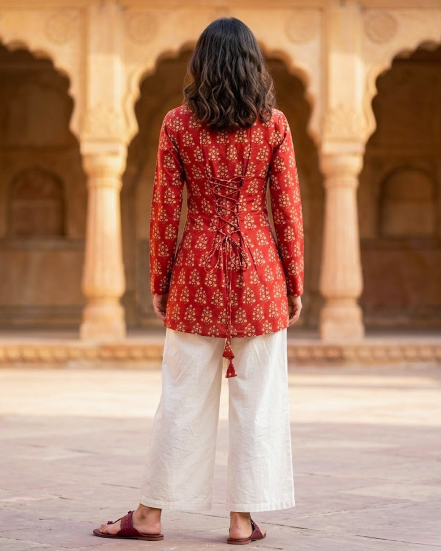 Naina Red HandBlock Printed Corset Back Kurti
