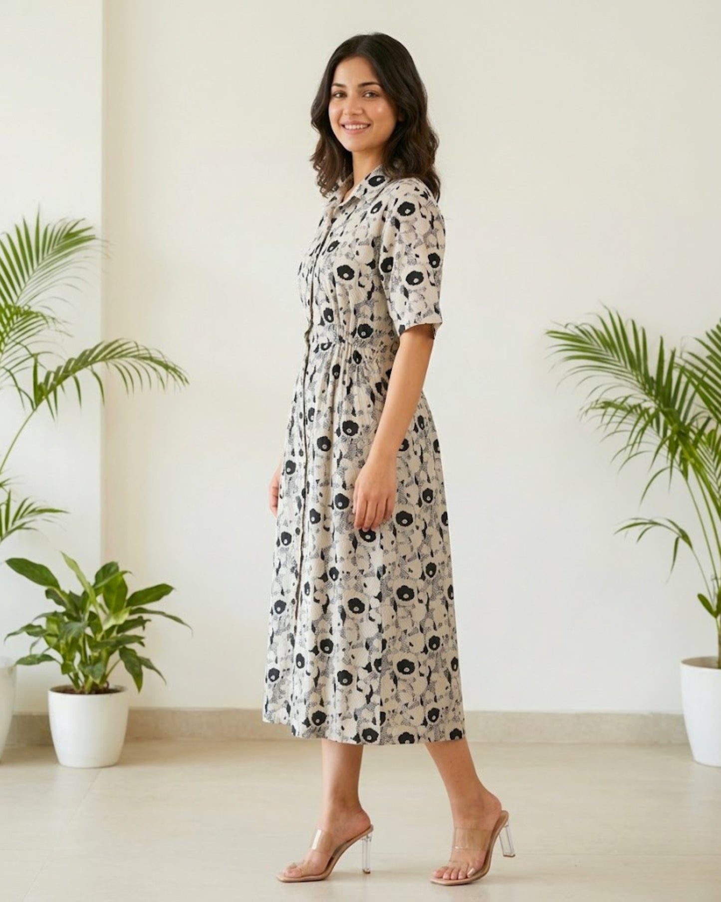 Nia Pleated Pure Cotton Midi Dress